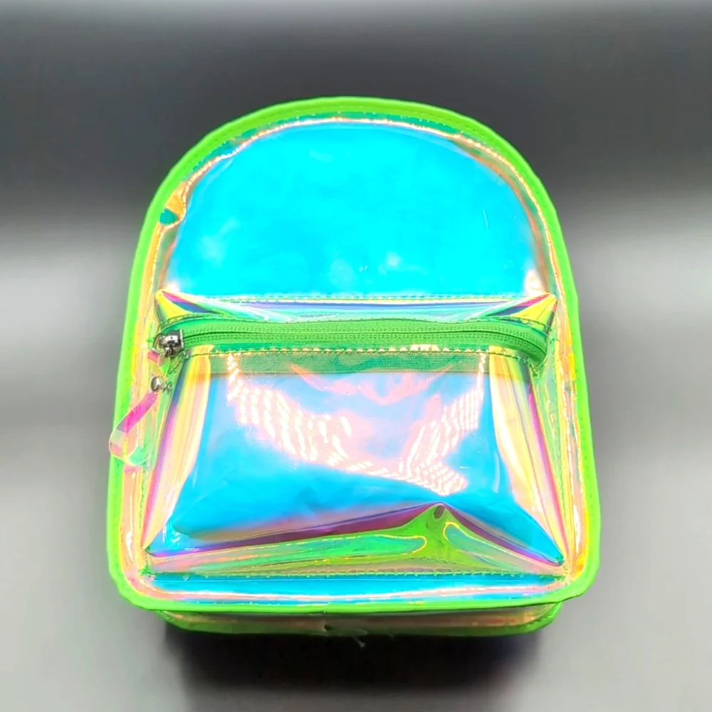 NWOT Iridescent Rainbow Clear Daypack Back pack Zippered With Front Pocket - Picture 1 of 9